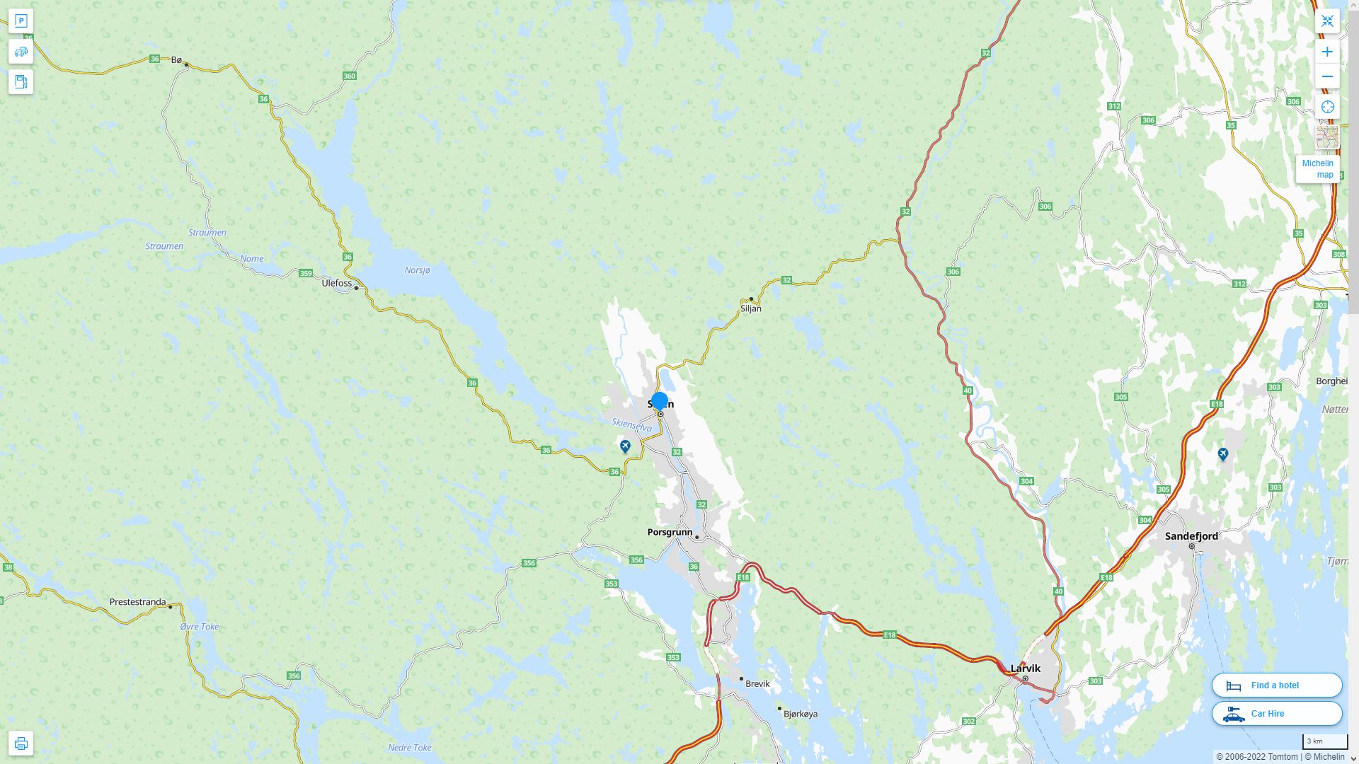 Skien Norvege Autoroute et carte routiere